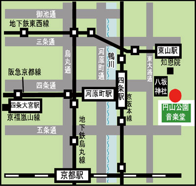 主要駅から円山公園音楽堂までの地図